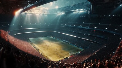 futuristic stadium crowded drone view soccer football generative art