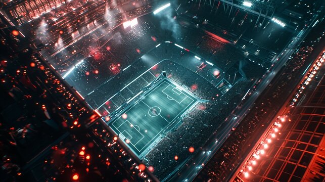 futuristic stadium crowded drone view soccer football generative art