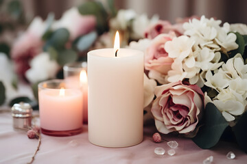 Obraz na płótnie Canvas Sanfte Eleganz - Kerzenlicht und Blütenzauber