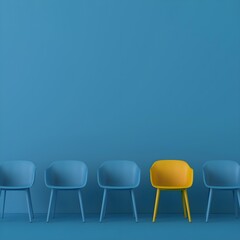 The yellow chair stands out from the crowd. Business concept