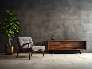 Blank gray concrete wall with lounge chair