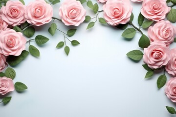 Rose flower with leaves frame