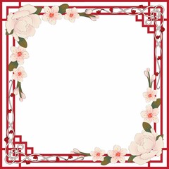 Frame with cherry blossom on white background. Vector illustration for your design.