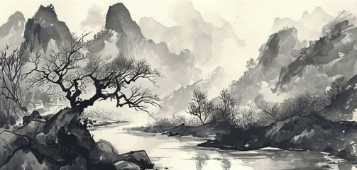 Zelfklevend Fotobehang Chinese style ink landscape © MstAsma