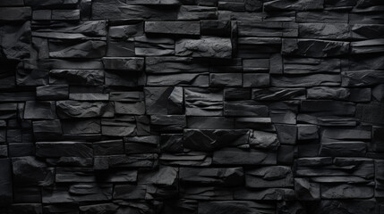 Fond d'un mur noir, texture ardoise, brique, charbon. Ambiance sombre. Arrière-plan pour conception et création graphique.