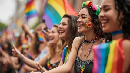 Fototapeta premium LGBT pride. Happy people at the LGBT parade. Freedom of love and diversity