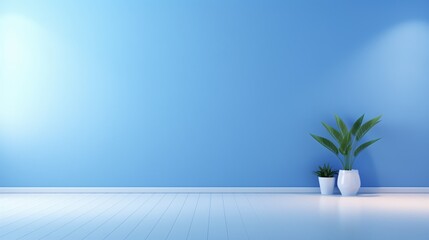 Fototapeta na wymiar Minimal universal blue backdrop with elegant integrated lighting and sleek flooring.