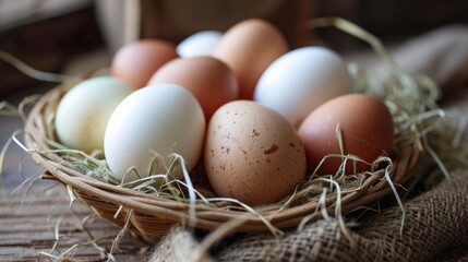 Organic white leghorn egg from free range farm - obrazy, fototapety, plakaty