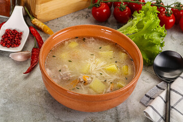 Homemade chicken soup with vegetables