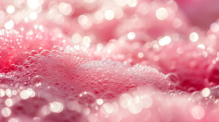 sparkling pink bath foam texture close up