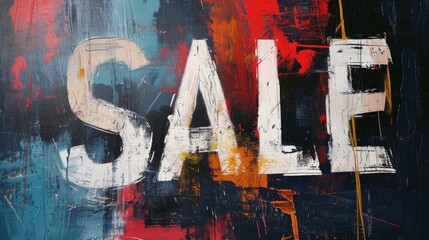 The word Sale made of grunge paint on wall. Art season of sales and discounts.