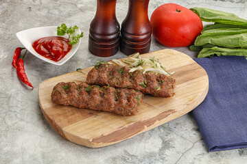 Kebab with beef served onion