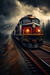 powerful locomotive pulls a long freight train