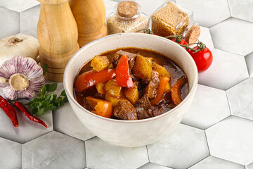 Homemade beef hungarian goulash with potato