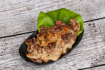 Roasted sliced pork fat bacon