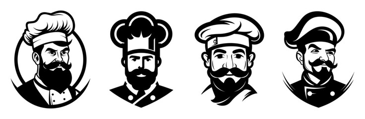 Chef head set, baker, cooking, restaurant or cafe logo, vector illustration.