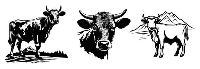 Silhouette of a cow set, vector illustration.