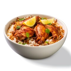 Isolated Delicious Spicy Chicken Biryani in White Background





