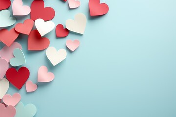 Valentine hearts. Colorful hearts decorated on a light blue background. space for text