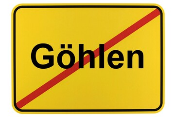 Illustration eines Ortsschildes der Gemeinde Göhlen in Mecklenburg-Vorpommern - obrazy, fototapety, plakaty