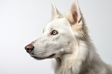 Obraz premium White German Shepherd close-up portrait on a white background. 