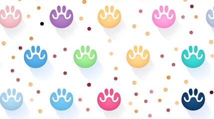 a playful pattern of colorful paw prints from both dogs and cats, creating a whimsical and charming...