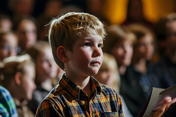 Obraz premium Bright-Eyed Child Submits Invention Application on Inventors Day