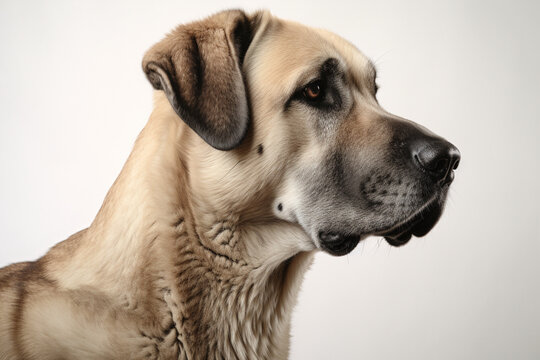 Kangal dog close-up portrait on a white background.	
