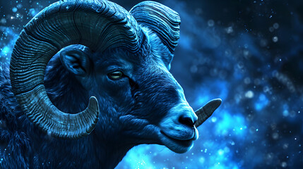 Surreal Cosmic Ram in Starry Space - Aries Zodiac Sign Concept