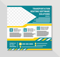 abstract social media post banner template design with headline is transportation routing software solutions. half hexagon space for photo collage. Advertising banner with square layout. infographic