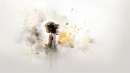 heartfelt postcard childhood calm white background. generative ai