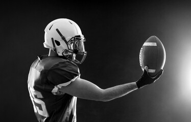 American football player banner for ads. Photo for a sports magazine or website. Picture for...