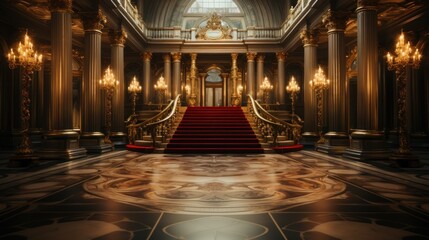 Stairway in a royal palace with golden columns