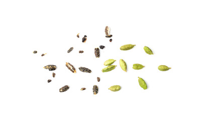 Cardamom Isolated, Green Cardamon Seeds, Dry Kardamon, Cardamum Spice, Genera Elettaria Beans