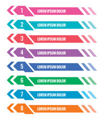 eight steps banner template. colorful and horizontal bar banners