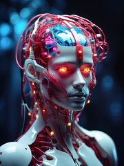female android with a human face and robotic body