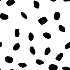Black Water Fur. Polkadot Dog Texture. Isolated Ink Cheetah Texture. Vector Polka. Oval Spot. Speckle Shape Blob. Seamless Dot Monochrome. Simple Blot. White Animal Grunge. Irregular Polka Pattern