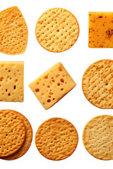 Assortment of Crackers and Cheese on a White Background