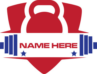 GYM  bodybuilding  dumble shield logo design