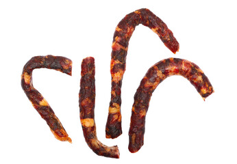 Set fresh traditional homemade Dalmatian sausage slices with spice rosemary isolated on white