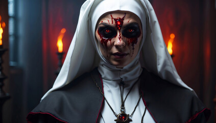 A nun possessed by the devil. - obrazy, fototapety, plakaty