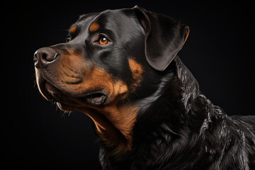 Obraz premium Rottweiler dog close-up portrait on a black background. 