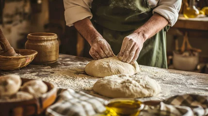 Foto op Plexiglas Baker's hands kneading bread. © Andrea Raffin