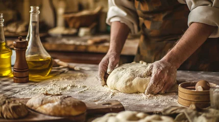 Foto op Plexiglas Baker's hands kneading bread. © Andrea Raffin