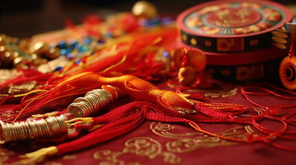Fototapeta premium Red and Gold Revelry: A Festive Homage to Chinese Tradition