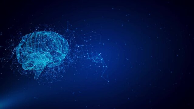Digital Cyber Brain hologram human brain HUD AI Artificial Intelligence or Deep Data machine. 4K 3D Learning virtual neural network technology. Scientific technology motion background. blockchain