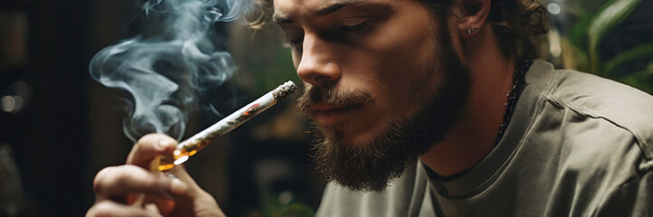 Mindful Moments: Man with Beard Inhaling Aromatic Incense Generative AI