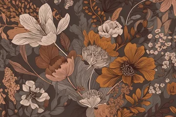 Fotobehang Floral patterns in muted rich colors. Generative AI © Charlotte