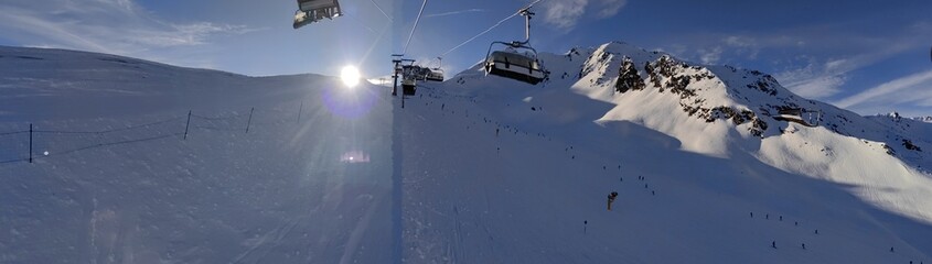 Ski slopes and chairlift in the Tiroler Alps in the Soellden ski area. Austria. - obrazy, fototapety, plakaty