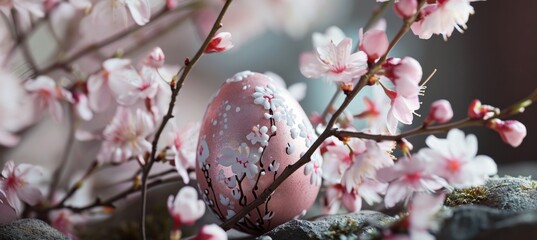 easter egg with cherry blossom background
